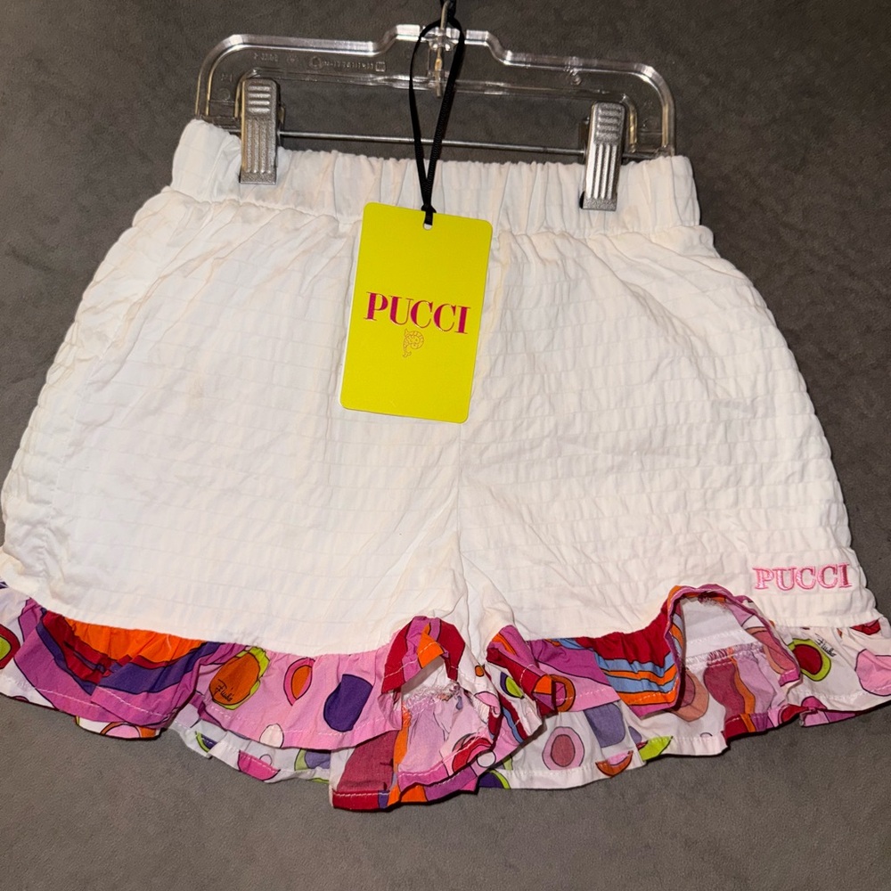 Emilio Pucci White Shorts with Multicolor Ruffle